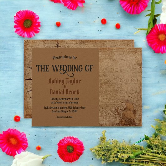 ヴィンテージレトロアールデコオールドマップサイロ結婚ート 招待状