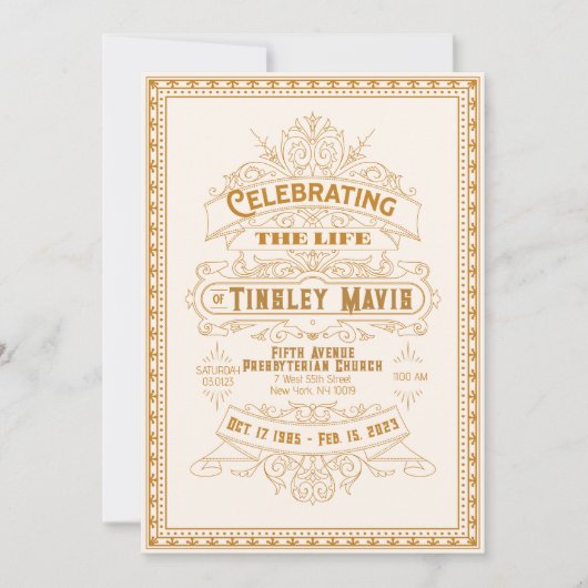 ヴィンテージレトロアールデコ写真葬儀プログラム 招待状 (正面)