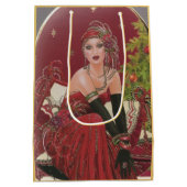 ヴィンテージレトロアールデコ女性クリスマスホリデイ ミディアムペーパーバッグ (裏面)