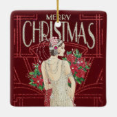 ヴィンテージレトロアールデコ女性クリスマス セラミックオーナメント (裏面)
