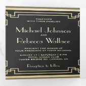 ヴィンテージレトロアールデコ結婚写真 三つ折り招待状 (内部最初)