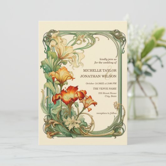 ヴィンテージレトロアールヌーボーボタニカルガーデンフレーム 招待状 (スタンド正面)