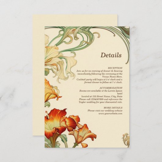 ヴィンテージレトロアールヌーボーボタニカル詳細 出欠カード (正面/裏面)