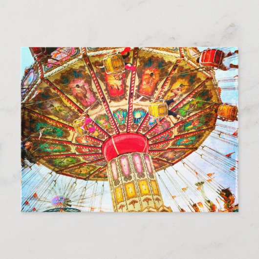 ヴィンテージレトロイエローカーニバルスイングライド写真 ポストカード (正面)