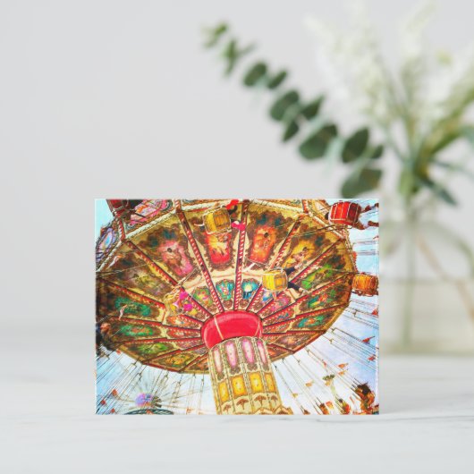 ヴィンテージレトロイエローカーニバルスイングライド写真 ポストカード (スタンド正面)