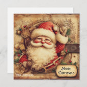 ヴィンテージレトロイラストレーションサンタクロースホーホ シーズンカード (正面/裏面)