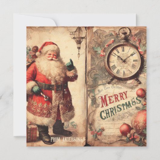ヴィンテージレトロイラストレーションサンタクロース微笑 シーズンカード (正面)