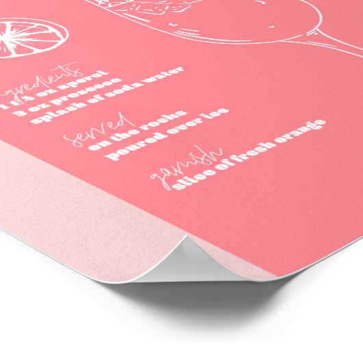 ヴィンテージレトロインスパイアアペロルスピリッツレシピピンク ポスター (角)