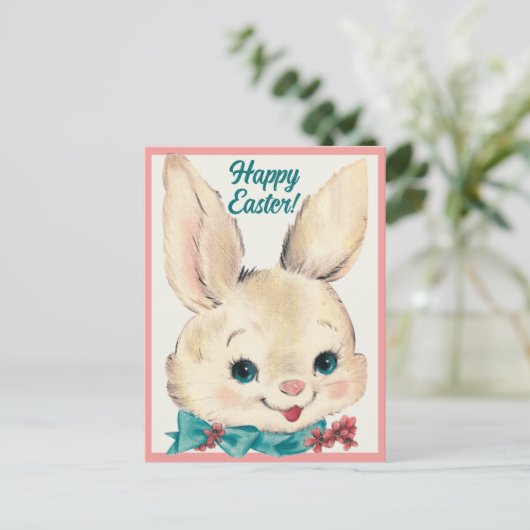 ヴィンテージレトロイースターバニーハッピーイースター シーズンポストカード (スタンド正面)