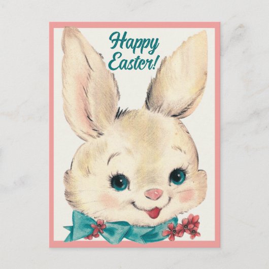 ヴィンテージレトロイースターバニーハッピーイースター シーズンポストカード (正面)