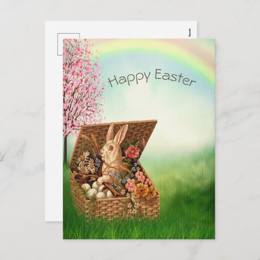 ヴィンテージレトロイースターバニーホリデーカード シーズンポストカード (正面/裏面)