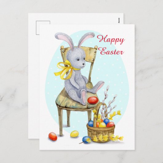 ヴィンテージレトロイースターバニー シーズンポストカード (正面/裏面)
