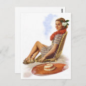 ヴィンテージレトロウィメンウーマンハワイバケーション ポストカード (正面/裏面)