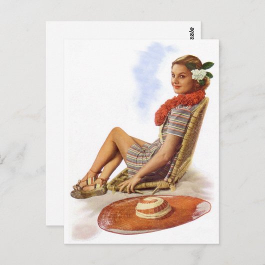 ヴィンテージレトロウィメンウーマンハワイバケーション ポストカード (正面/裏面)