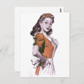 ヴィンテージレトロウィメンキッチハッピーハウスワイア ポストカード (正面/裏面)