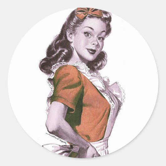 ヴィンテージレトロウィメンキッチハッピーハウスワイア ラウンドシール (正面)