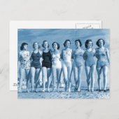 ヴィンテージレトロウィメンキッチュサーフィンビーチナッツ ポストカード (正面/裏面)