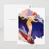 ヴィンテージレトロウィメンキッチュ20sサーフィンサーファー ポストカード (正面/裏面)