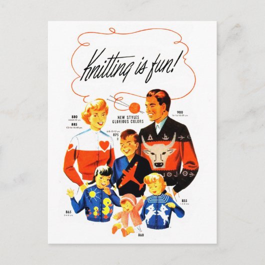 ヴィンテージレトロウィメンズ60s編み物はおもしろい! ポストカード (正面)