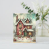 ヴィンテージレトロウィンタースノーハウスネームクリスマス ポストカード (スタンド正面)
