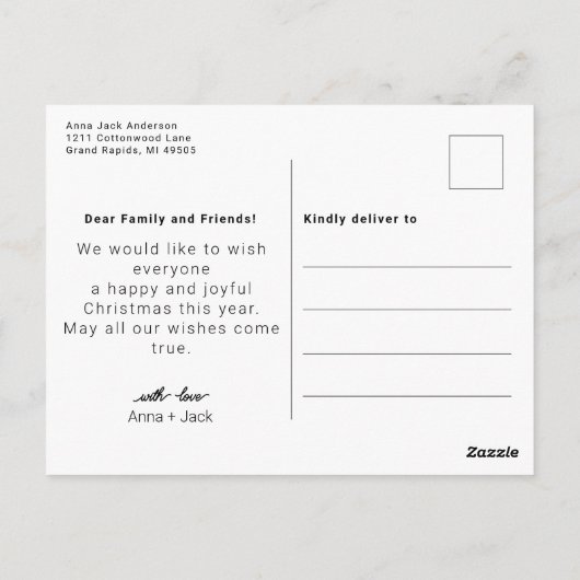 ヴィンテージレトロウィンタースノーハウスネームクリスマス ポストカード (裏面)