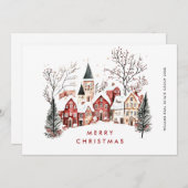 ヴィンテージレトロウィンタータウンクリスマス企業の シーズンカード (正面/裏面)