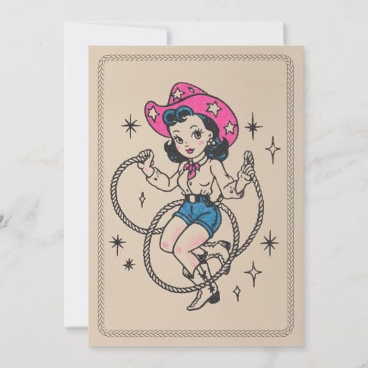 ヴィンテージレトロウェスタン女性のカーボーイ50thバースデーパーティー 招待状 (裏面)