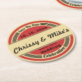 ヴィンテージレトロウェディング日付コースターを保存 ラウンドペーパーコースター (アングル)