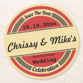 ヴィンテージレトロウェディング日付コースターを保存 ラウンドペーパーコースター (正面)