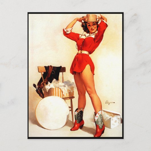 ヴィンテージレトロウエスタンピンアップガール ポストカード (正面)