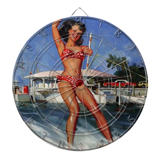 ヴィンテージレトロウォータースキーピンナップガール ダーツボード (正面)