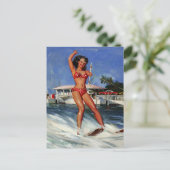 ヴィンテージレトロウォータースキーピンナップガール ポストカード (スタンド正面)