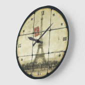 ヴィンテージレトロエッフェルタワー(紋章の)フラ・ダ・リデザイン ラージ壁時計 (傾斜)