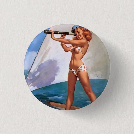 ヴィンテージレトロエルブグレンセーリングセーラーピンアップガール 缶バッジ (正面)