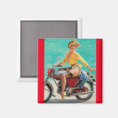 ヴィンテージレトロエルブグレンバイクバイクもしくは自転車に乗る人ピンアップガール マグネット (正面/裏面)