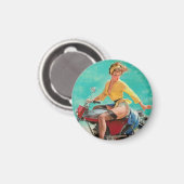 ヴィンテージレトロエルブグレンバイクバイクもしくは自転車に乗る人ピンアップガール マグネット (正面/裏面)