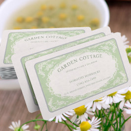 ヴィンテージレトロエレガントフローラグリーンベージュフレーム 名刺