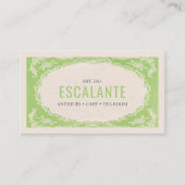 ヴィンテージレトロエレガントフローラグリーンベージュフレーム 名刺 (正面)