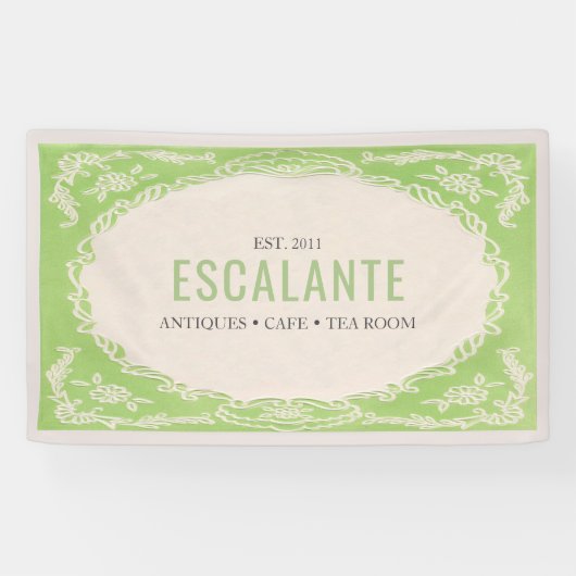 ヴィンテージレトロエレガントフローラグリーンベージュフレーム 横断幕 (横)