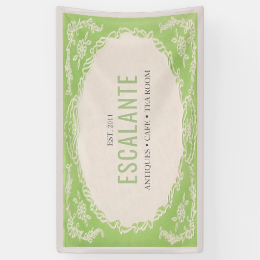 ヴィンテージレトロエレガントフローラグリーンベージュフレーム 横断幕 (縦)