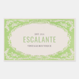 ヴィンテージレトロエレガントフローラグリーンベージュフレーム 長方形シール