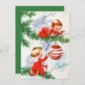 ヴィンテージレトロエンジェルズインクリスマスツリー シーズンカード (正面/裏面)