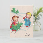 ヴィンテージレトロエンジェルズプルクリスマスツリー シーズンカード (スタンド正面)