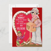 ヴィンテージレトロオルガングラインダーバレンタインカード シーズンポストカード (正面/裏面)