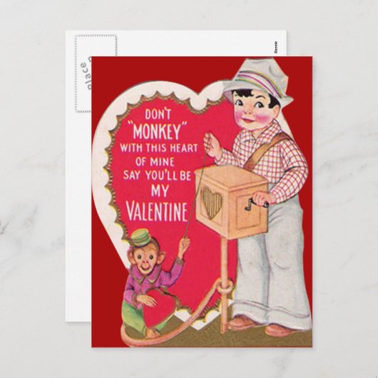 ヴィンテージレトロオルガングラインダーバレンタインカード シーズンポストカード (正面/裏面)