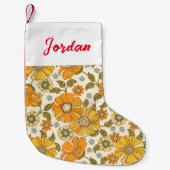 ヴィンテージレトロオレンジフローラルパターン スモールクリスマスストッキング (正面)