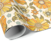 ヴィンテージレトロオレンジフローラルパターン ラッピングペーパー (ロールコーナー)
