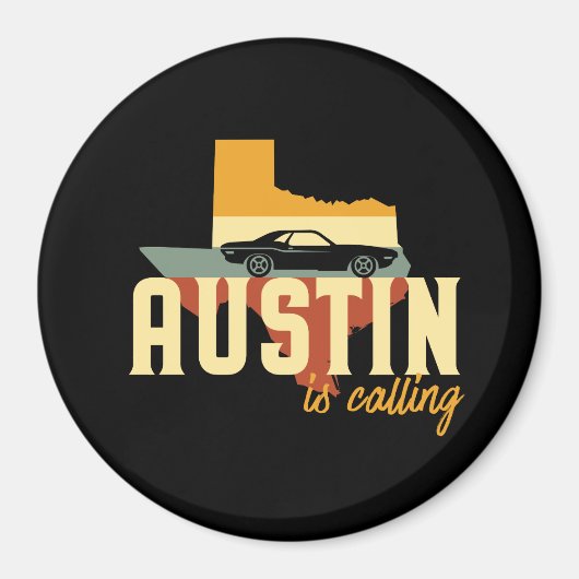 ヴィンテージレトロオースティンテキサス州TXアメリカ合衆国シティマップ マグネット (正面)