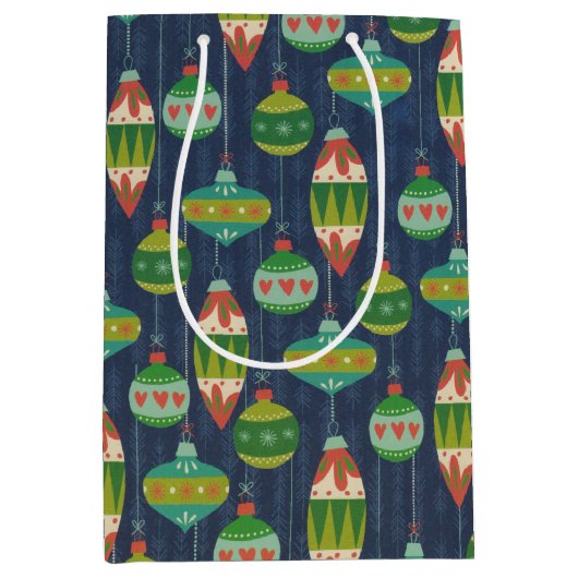 ヴィンテージレトロオーナメントクリスマスホリデーウィンター ミディアムペーパーバッグ (正面)