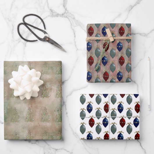 ヴィンテージレトロオーナメントツリー ラッピングペーパーシート (正面)